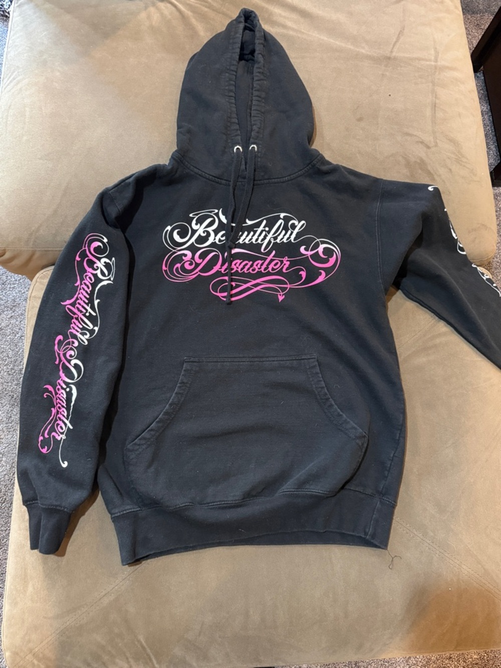 Beautiful Disaster Women's Black Hoodie with Pink Script Logo